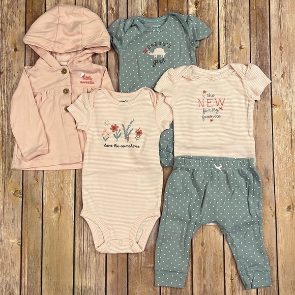 Carter's Other - Carters 6 month pastel pink and blue bundle. 3 onesies, 1 hoodie, 1 pant.